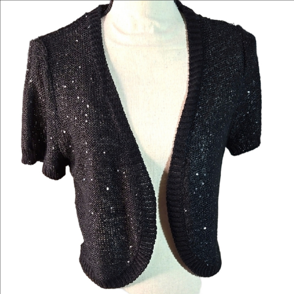NWT Roz & Ali Elegant Black Sequin Sweater Sequins Lightweight